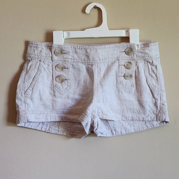 Express Linen Blend Button Sailor Shorts Beige - Size 0 - Picture 2 of 4